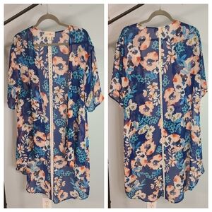Wishful Park blue/pink/coral kimono size M.
